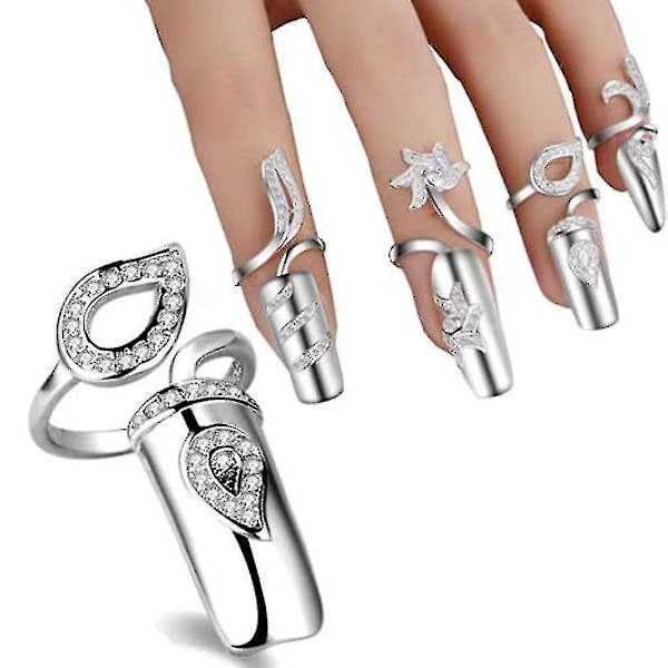 Personlighet Mode Kreativ Öppen Ring Nagelring Kvinna Diamant Nagelset Dekoration