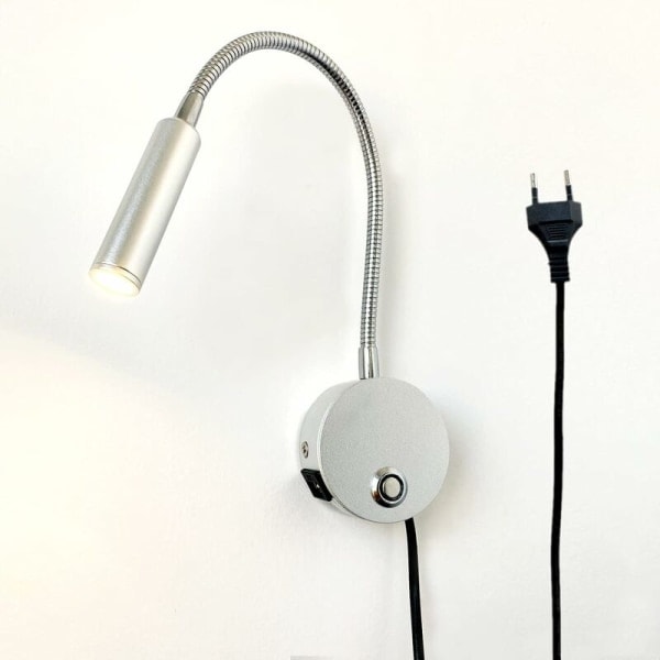 REMAKE Dimbar LED-vägglampa med touchfunktion, USB-port och strömbrytare, flexibel svanhalslampa med kontakt, 3W väggmonterad B