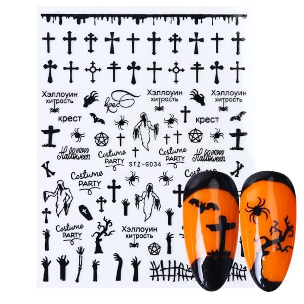 Halloween Anime Naglar Dekaler Terror Gotisk Stil Skalle Svart Orm Dekaler 3D Nyår Sliders Manikyr Dekorationer LECA725-732 STZ-G034 Svart