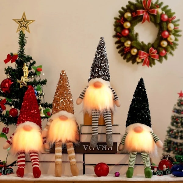 30 cm Julenisse-alv med LED-lys Juledekorasjoner for hjemmet Jul Navidad Nyttår 2023 Barnegave E