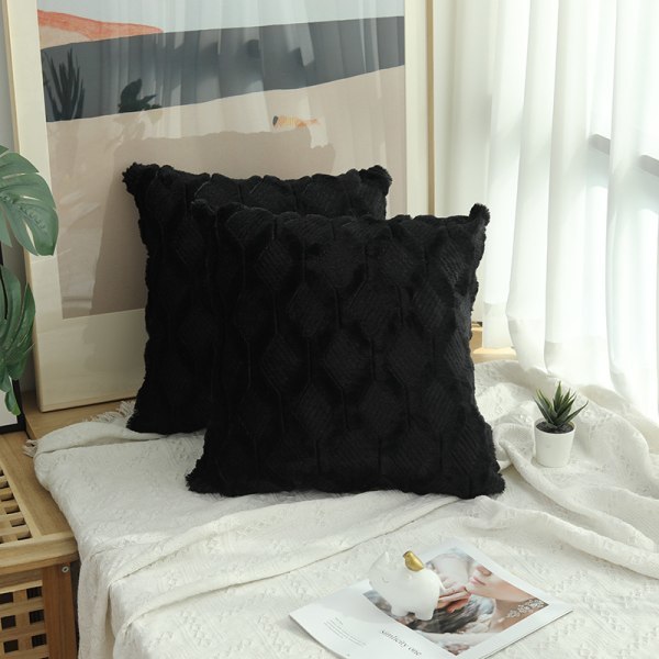 Mjuka dekorativa kuddfodral för vardagsrum, soffa 2-pack Svart XL