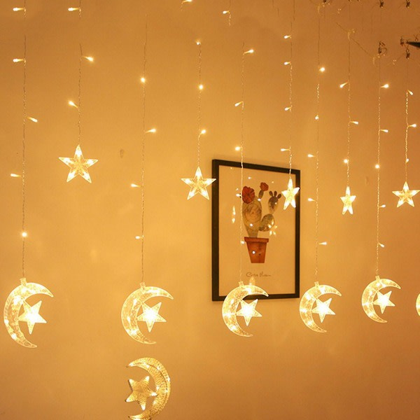 Måne stjärna lampa LED lampa ljusslinga dekoration semester ljus gardin lampa bröllop lykta Ramadan