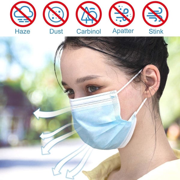 100 stk CE Munnbeskyttere / Ansiktsmasker 3 Lag