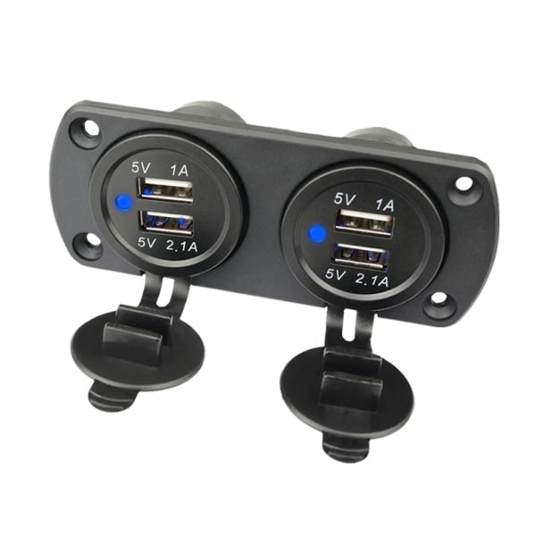Dubbel USB-billaddare med blått ljus (2 uttagspanel)