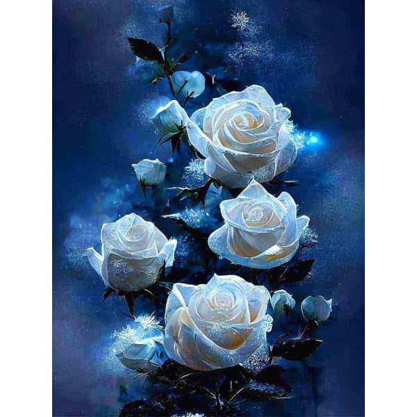 REMAKE 30 x 40 cm, hvid rose Diamantmaleri Broderi Diamantmaleri