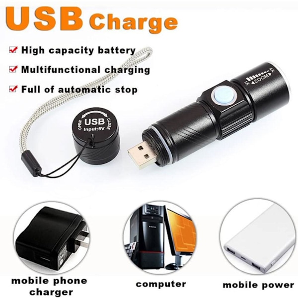 UV Ficklampa USB Uppladdningsbar 395nm LED Ultraviolett Ljusdetektor