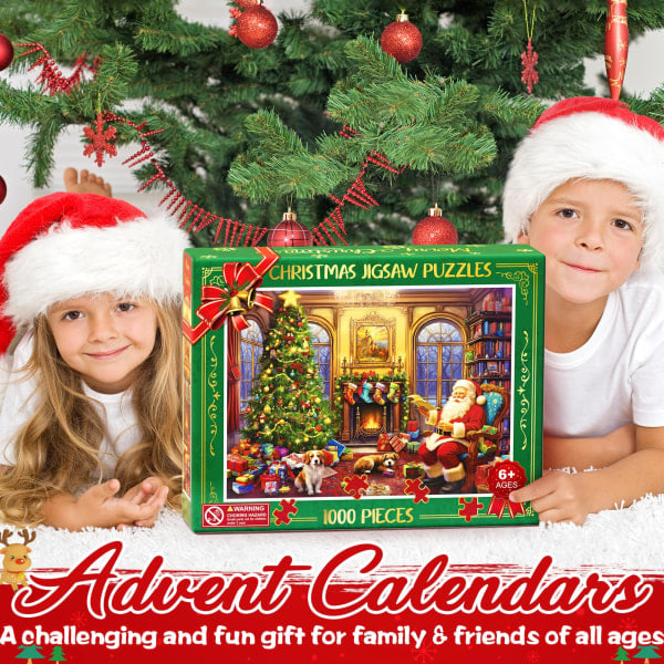 REMAKE Puslespil Julekalender 2023, 1008 Puslespilsbrikker 24 Dages Jule-nedtælling Julekalendere