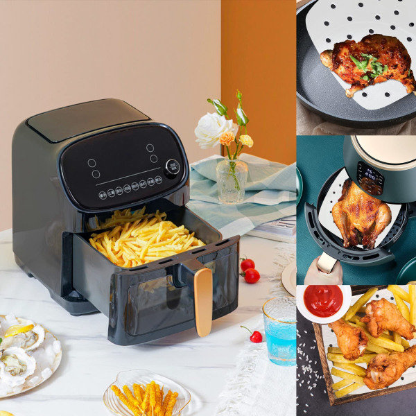 Firkantet perforert bakepapir til Air Fryer 200-pakning Hvit 22 cm