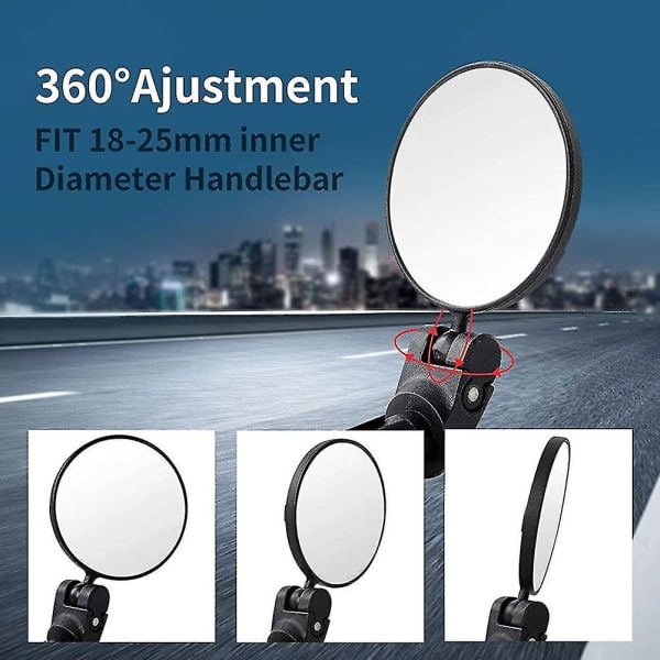 2-delt Cykel Spejl, 17,4-22 mm Cykel Styr Spejl, 360 Justerbart Cykel Konveks Spejl