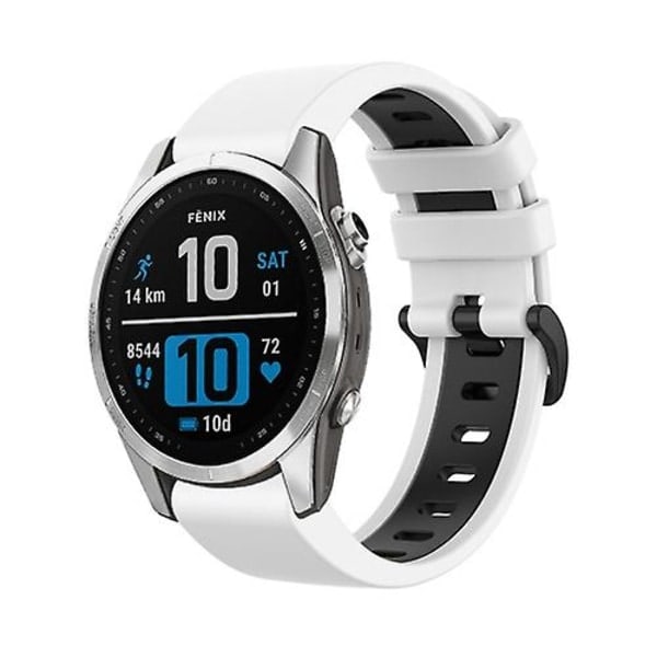 For Garmin Fenix 7s 22mm Silikon Sport To-Farge Klokkearmbånd EYO Hvit-Svart