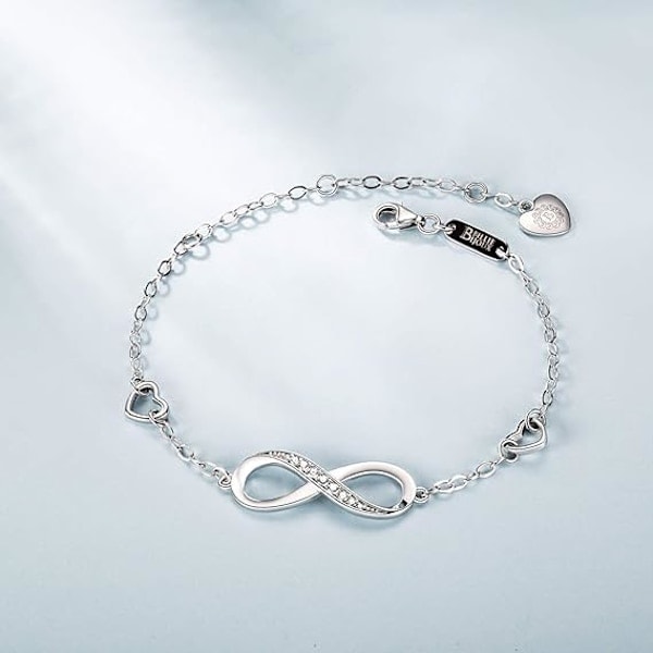 Armband för kvinnor 925 Sterling Silver Infinity Evig Kärlek Symbol Charm Justerbart Armband Julgåva (1-Silver)