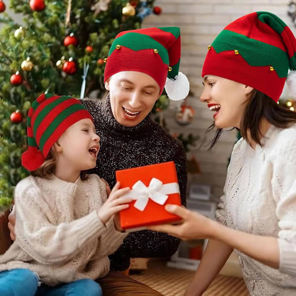 Tomtehatt Elf Julhatt Stickade Hattar För Kvinnor Män Varm Hatt Med Pompom Jul Nyår Fest Röd Grön Medium