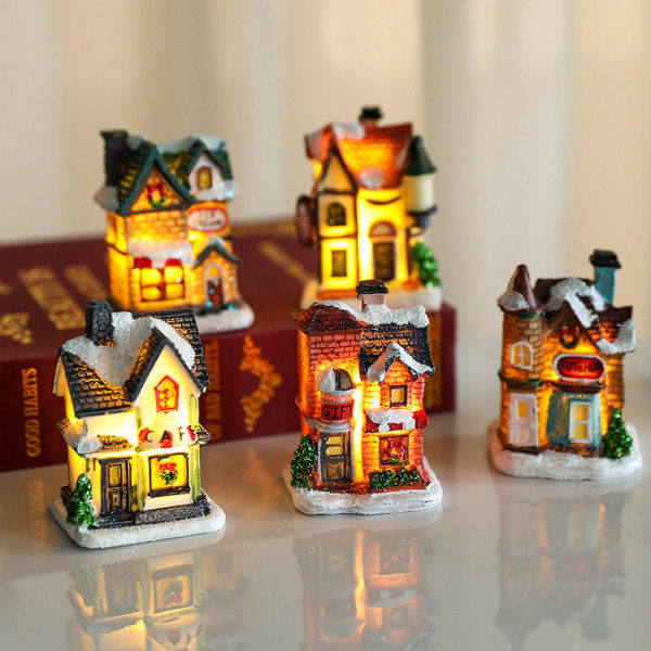 Naievear Juldekoration Ljusstark Stöttålig Europeisk Stil Mikrolandskap Färgfast Miniatyrhus Figur Display För Hem D