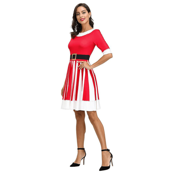Ohpa Damklänning Julklänning 1/2 Ärm Knälång Klänning Dammode Kläder Jul A-Linje Klänning-Röd Tomteklänning（S Röd）