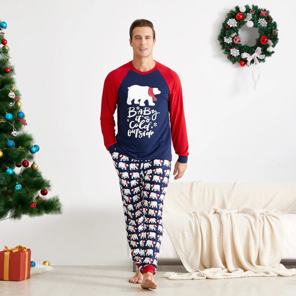 Mosaic Perheen Matchiva Napakarhu Eläin Pyjamasetti Perheen Look Juhlapyjamasetti Joulu Pitkähihainen Pyjama Tummansininen Naiset L