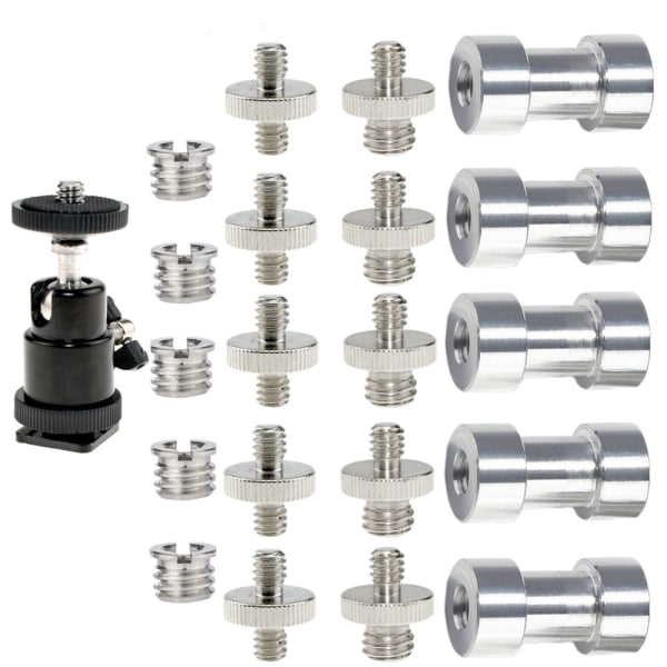 Kamera Gevind 1/4 3/8 Tommer Tripod Tripod Kuglehoved Skruer 21 Stykker
