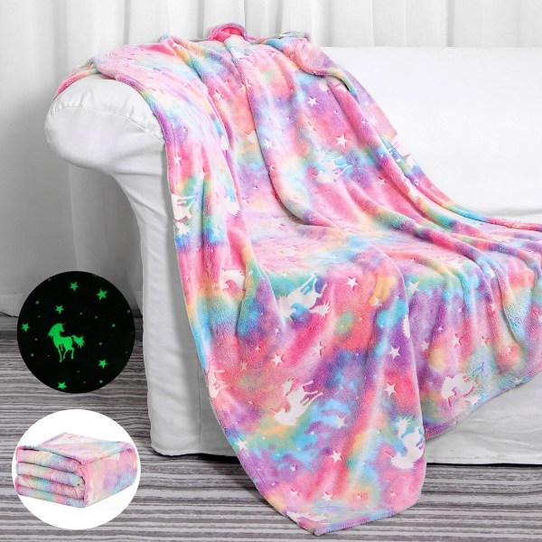 REMAKE Dubbelsidig flanell - Glow in Dark filt enhörning - Extra mjuk - H