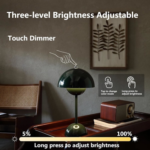 REMAKE Blomsterpot Trådløs Bordlampe, 1800mAh Batteri Svampebordlampe, Bærbar Terrassebordlampe, Lille Genopladelig Lampe (Grøn)