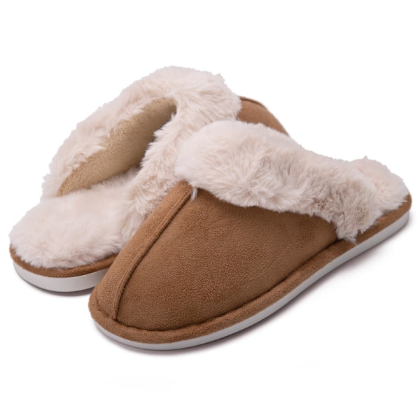 Damtofflor herr Lammskin Fluffiga tofflor Plysch vintervarma tofflor Fodrade tofflor, khaki, storlekar: 41-42 41-42