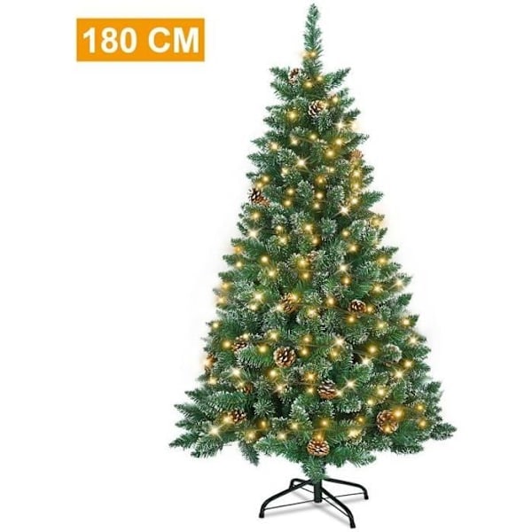 REMAKE UISEBRT 180 cm artificial Christmas tree with 250 LED stand and cones for decoration, with lighting and white snow