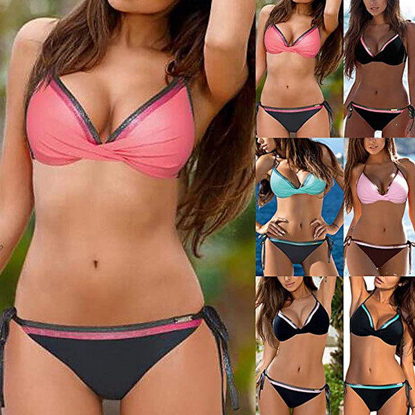 Push-up bikinin setti, jossa on halter-kaulakoru ja stringit 11-punainen 40