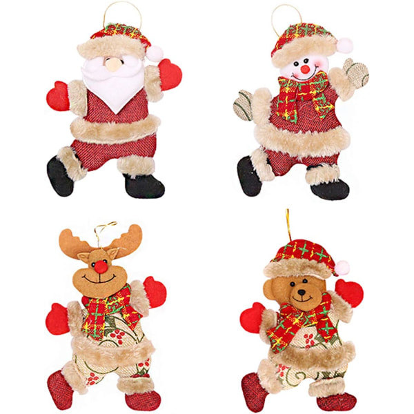 Julepynt Ornamentsett med 4 Snømann Rein Rutete Bjørn Plysj Hengedekor for Hjem Hage Jul Feriefest Gave