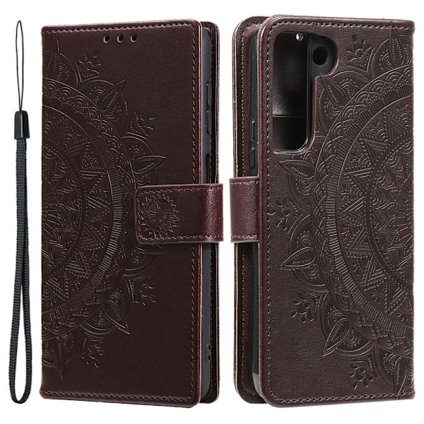 SKALO Samsung S22 Mandala Wallet Case - Mørkebrun