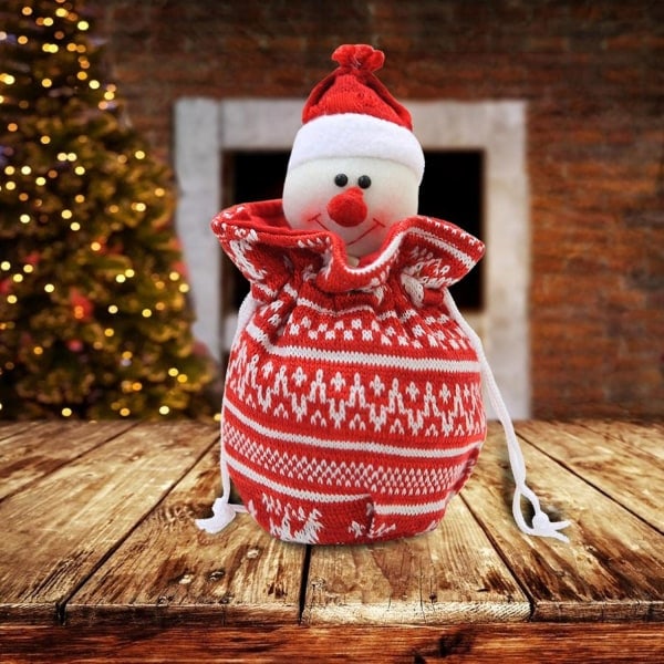 1 st julpåse julklappspåse Eve äppelpåse stickad godispåse tomte snögubbe älg docka julklappspåsar dragsko förpackningspåse (snögubbe)