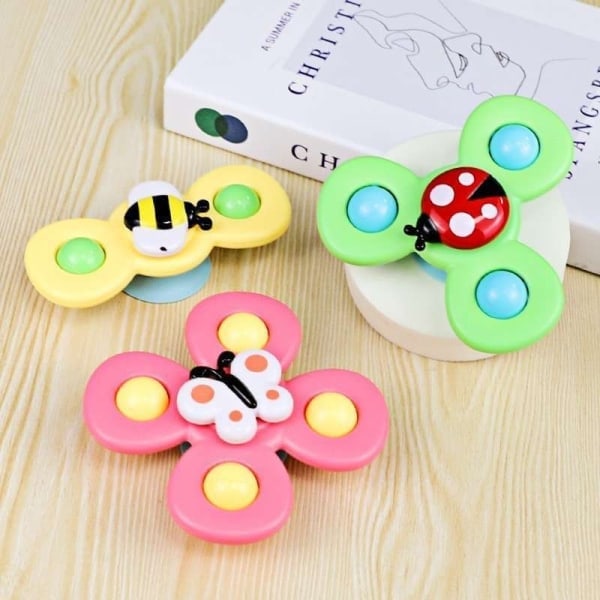 3 st Baby Sugkopps Snurrleksaker Fidget Spinner Badleksaker flerfärgade