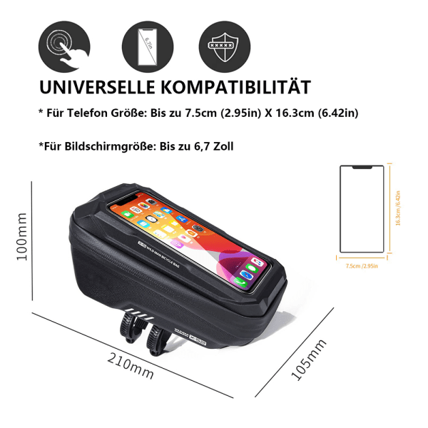 Vedenkestävä pyörän runkolaukku, pyörän mobiililaukku, ohjaustangon laukku, matkapuhelimen pidike, yläputken laukku TPU-kosketusnäytöllä ja sadeviitta