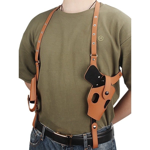 REMAKE Amazon Cowhide Double Shoulder 1911 Portable Outdoor Tactical Concealed Armpit Holster Invisible Quick Draw Holster Brown Single Pair