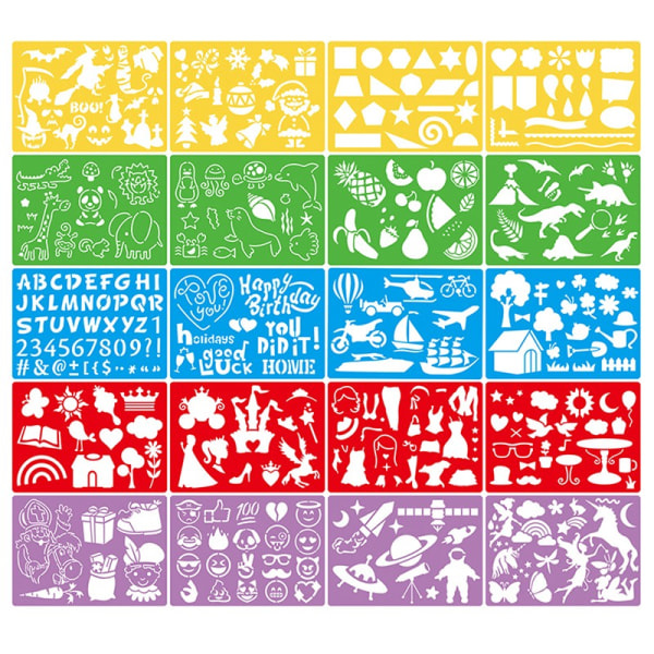20 kpl Lasten DIY-piirustusstencilit ontto sarja Lasten Plast P - Täydellinen YKSI KOKO