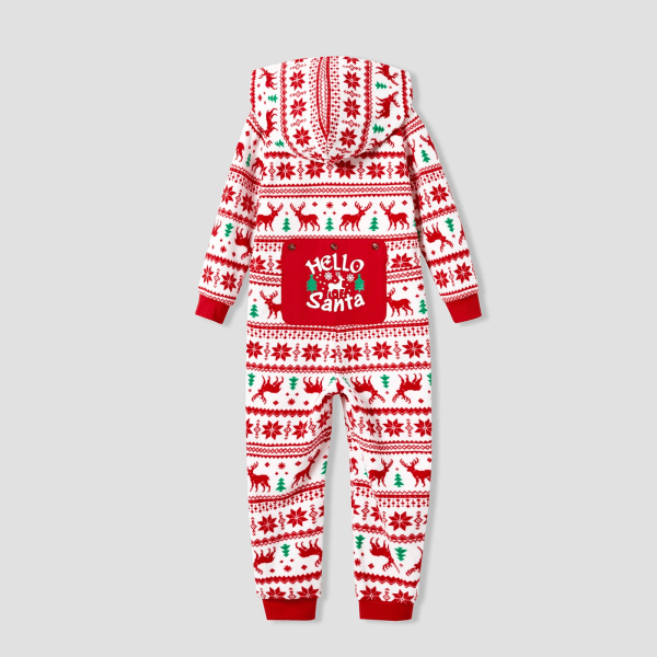 Christmas Family Matching Festival Theme All-over Print Long Sleeve Fleece Hooded Onesies Pajamas (Flameproof) Red Baby12-18M