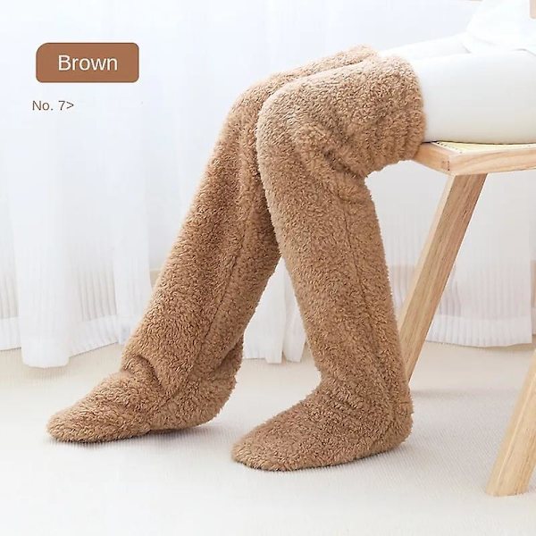 REMAKE Teddy Legs Lange Strømper - Teddy Legs Strømper, Over Kne Høye Fuzzy Benvarmere Strømper Morsomme Furry Lange Vinterstrømper - SALG brown