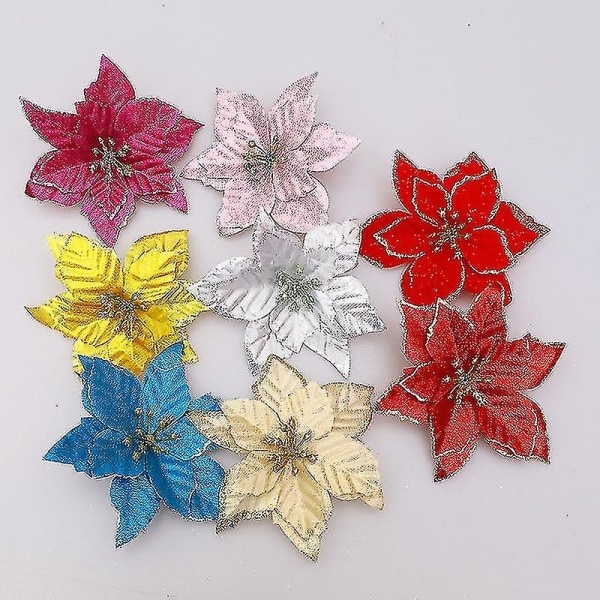 Poinsettias Christmas Decorations Glitter Poinsettia Flowers For Christmas Tree Decorations (8 pcs - multi-coloured)