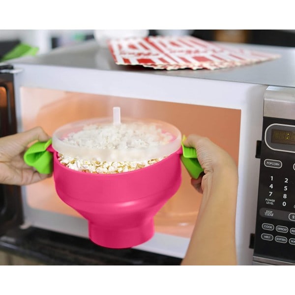 Popcorn skål i silikone, sammenklappelig, lyserød