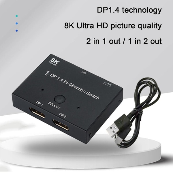 Displayport 1.4 Tosidig Bryter Splitter 8k@60hz Tosidig Overføring Dp Splitter Konverter