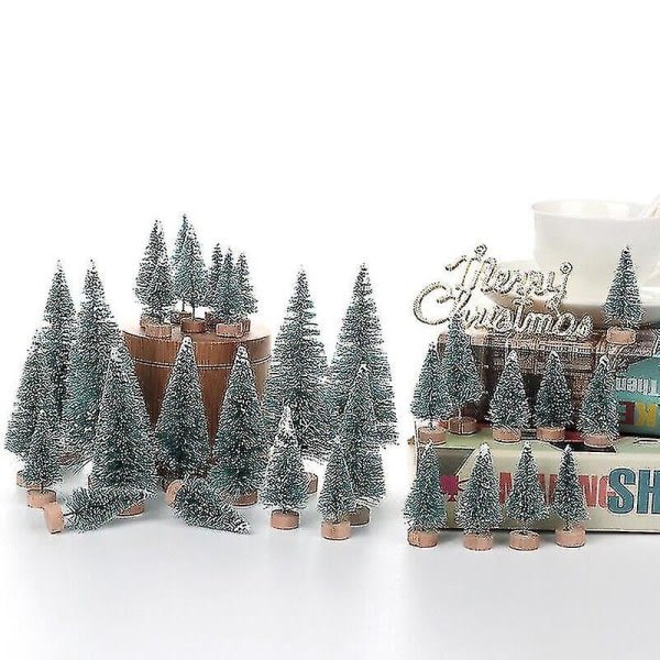 24 st Mini Julgranar Konstgjord Tall Mini Sisal Flaskborste Snö Frost Gran Vit