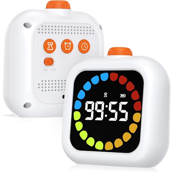 REMAKE Visuel Timer, 99 Minutters Digital Genopladelig Timer med 3 Tilstande, LCD Farveskærm Baggrundsbelysning Rotation Timer - Hvid