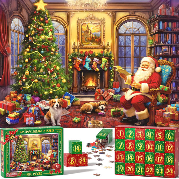 REMAKE Puslespil Julekalender 2023, 1008 Puslespilsbrikker 24 Dages Jule-nedtælling Julekalendere