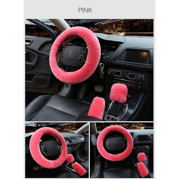 Set med 3 vintermode-handbromsskydd i ull för kvinnor, mjukt fluffigt rosa