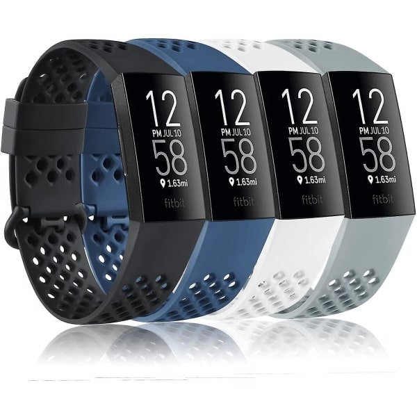 4-pakkauksen urheilunauha yhteensopiva Fitbit Charge 4 -nauhan ja Fitbit Charge 3 -nauhan kanssa, silikoninen vaihtonauha naisille ja miehille (Pieni, Rose Gold/Bl(