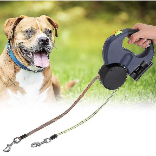 REMAKE Dobbel sammenleggbar hundeleie med to 3 meter lange snorer 360 Tangle-fri Dobbel hundeleie for å gå to hunder opp til 50 Lb grå