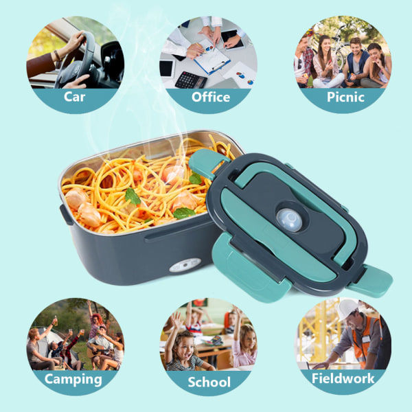 REMAKE Elektrisk Lunchboxvärmare 2 i 1 Bärbar Uppvärmd Lunchbox för Bil Lastbil Hem Kontor Vuxna Matvärmare Läckagesäker