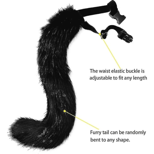 REMAKE SJJYV Konstgjord Pälsräv Svans Katt Varulv Cosplay Set Plysch Mask Fluffiga Tassar Handskar Halloween Jul Svart
