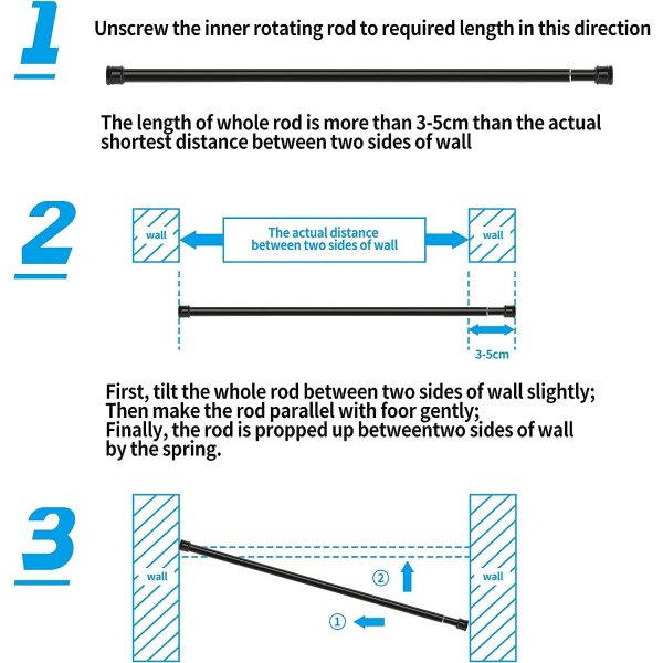 2 stk Dusjgardinstenger Uten Skruer, Justerbare Gardinstenger, Borrefri Gardinstang for Vindu, Dusjgardin, Skap, 19.79-31.49 tu...