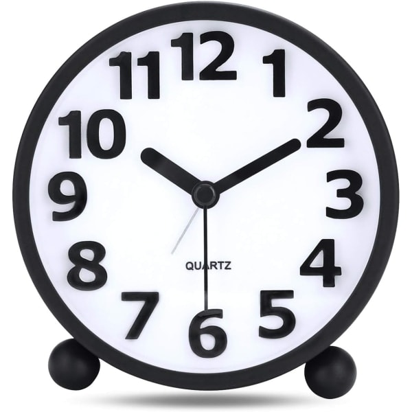 REMAKE Stille Analog Alarmur, Sort Metal Stor 3D Tal, Snooze