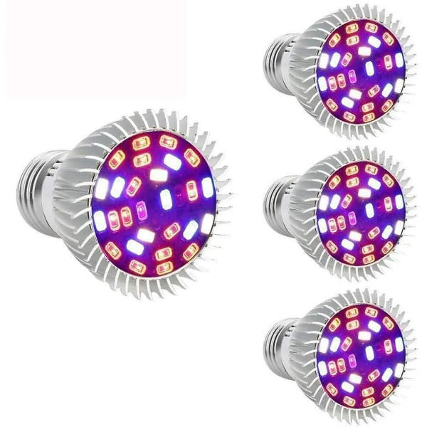 Växtlampa E27 30W Fullspektrum Växtbelysning för Inomhusodling Hydroponisk Lampa för Blommor [4-pack]