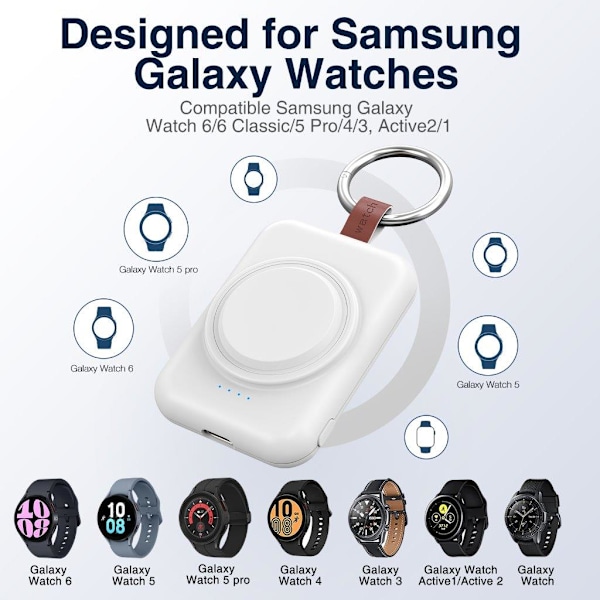 Lader med powerbank 1800mAh for Samsung Galaxy Watch - Hvit