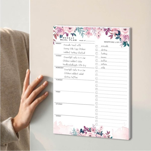 Magnetisk anteckningsblock - PZ021 Kostplan Blommig design
